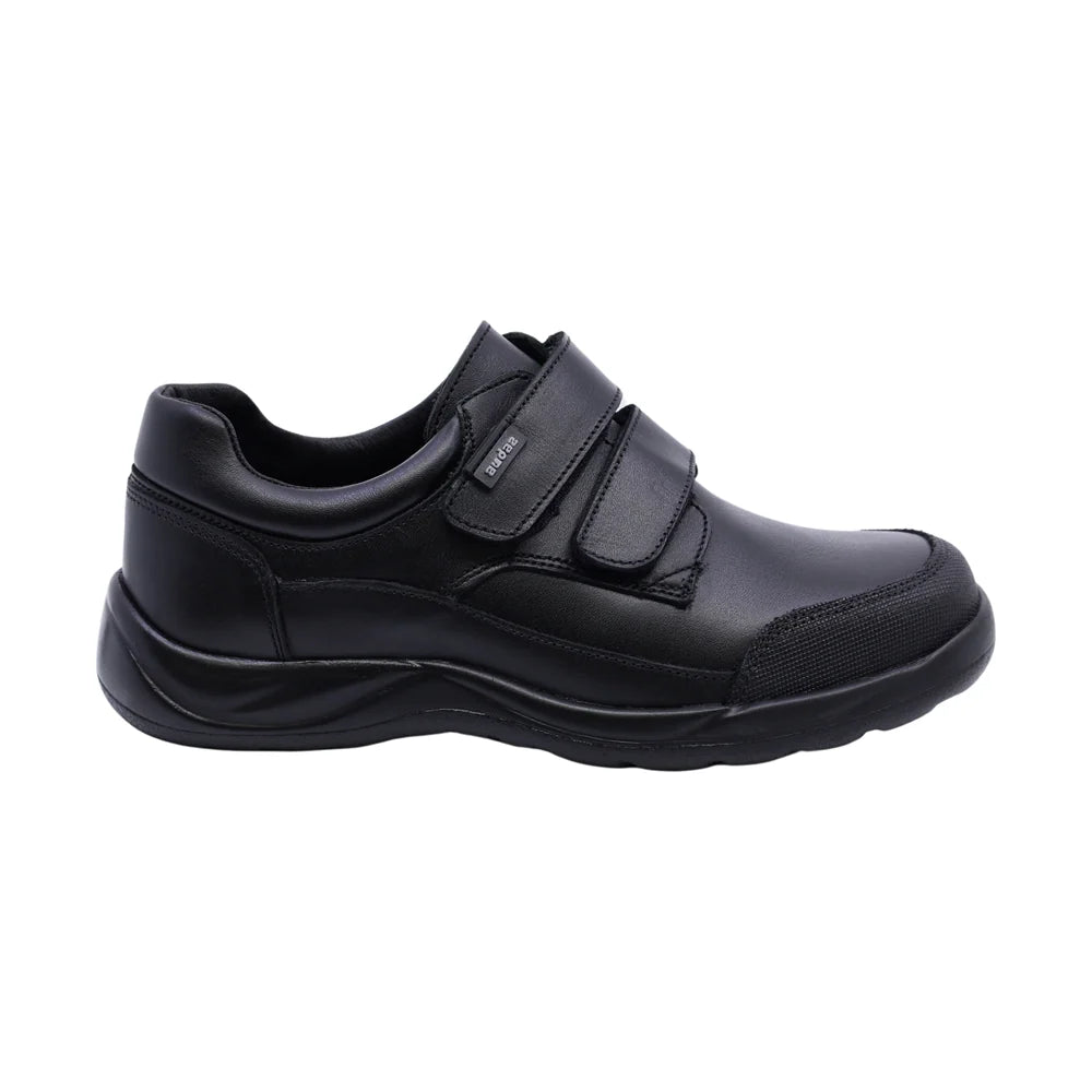 Zapato Escolar para Niño color Negro de Piel con Doble Velcro y Puntera de Protección COQUETA Y AUDAZ
