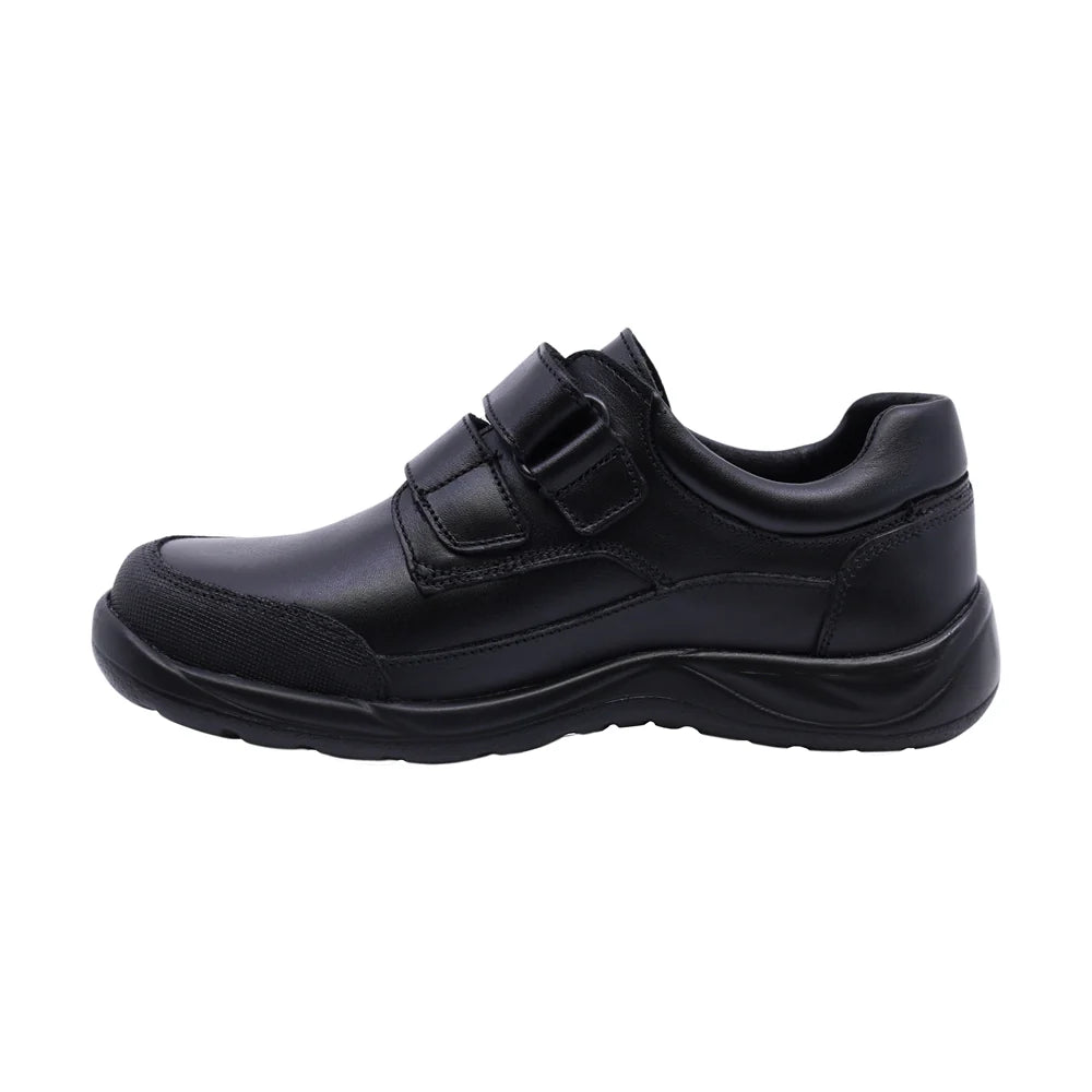 Zapato Escolar para Niño color Negro de Piel con Doble Velcro y Puntera de Protección COQUETA Y AUDAZ