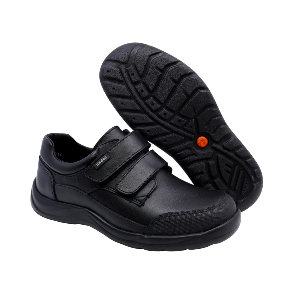 Zapato Escolar para Niño color Negro de Piel con Doble Velcro y Puntera de Protección COQUETA Y AUDAZ