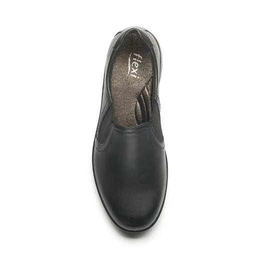 Mocasín Clínico Flexi para Mujer en Piel Negra con Elásticos Laterales – Estilo 25901