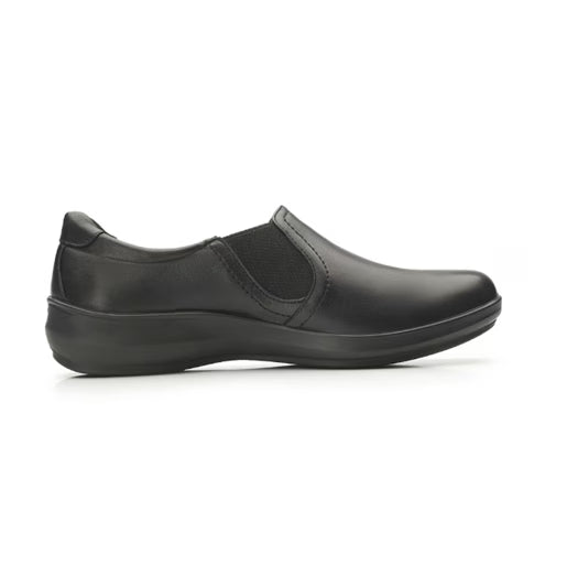 Mocasín Clínico Flexi para Mujer en Piel Negra con Elásticos Laterales – Estilo 25901