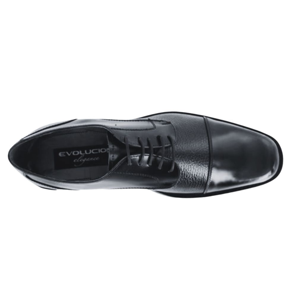 Zapato Evolución Hombre 20451 Negro | Derby de Vestir en Piel con Suela de Cuero Antiderrapante