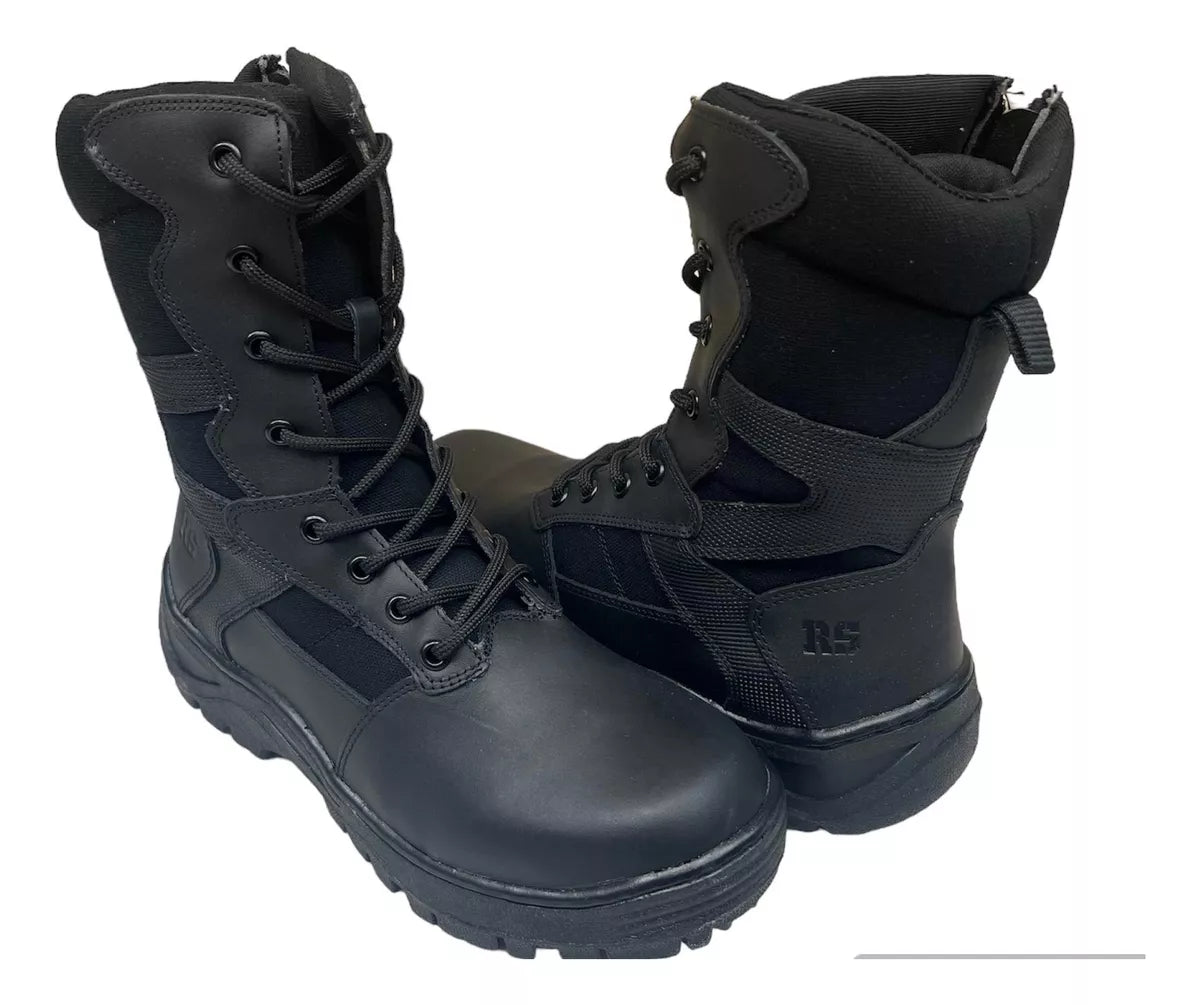 Botas Tácticas Negras 7523  – Piel y Gamuza, Cierre Lateral y Máxima Comodidad