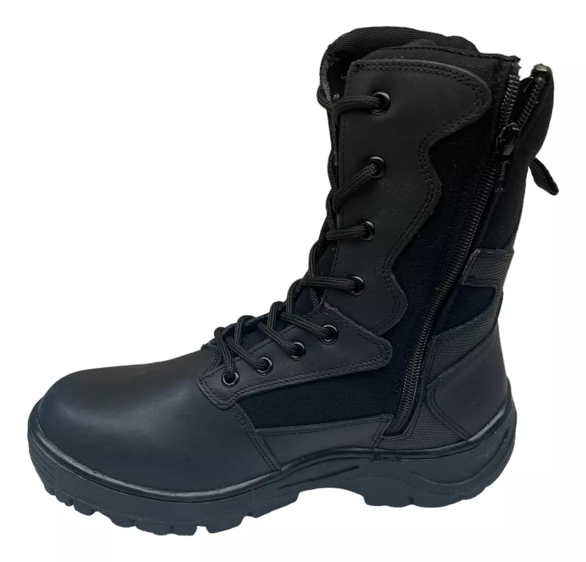 Botas Tácticas Negras 7523  – Piel y Gamuza, Cierre Lateral y Máxima Comodidad