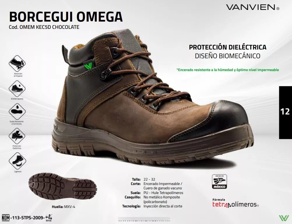 VAN VIEN Bota Omega Café Calzado Industrial Hombre y Mujer