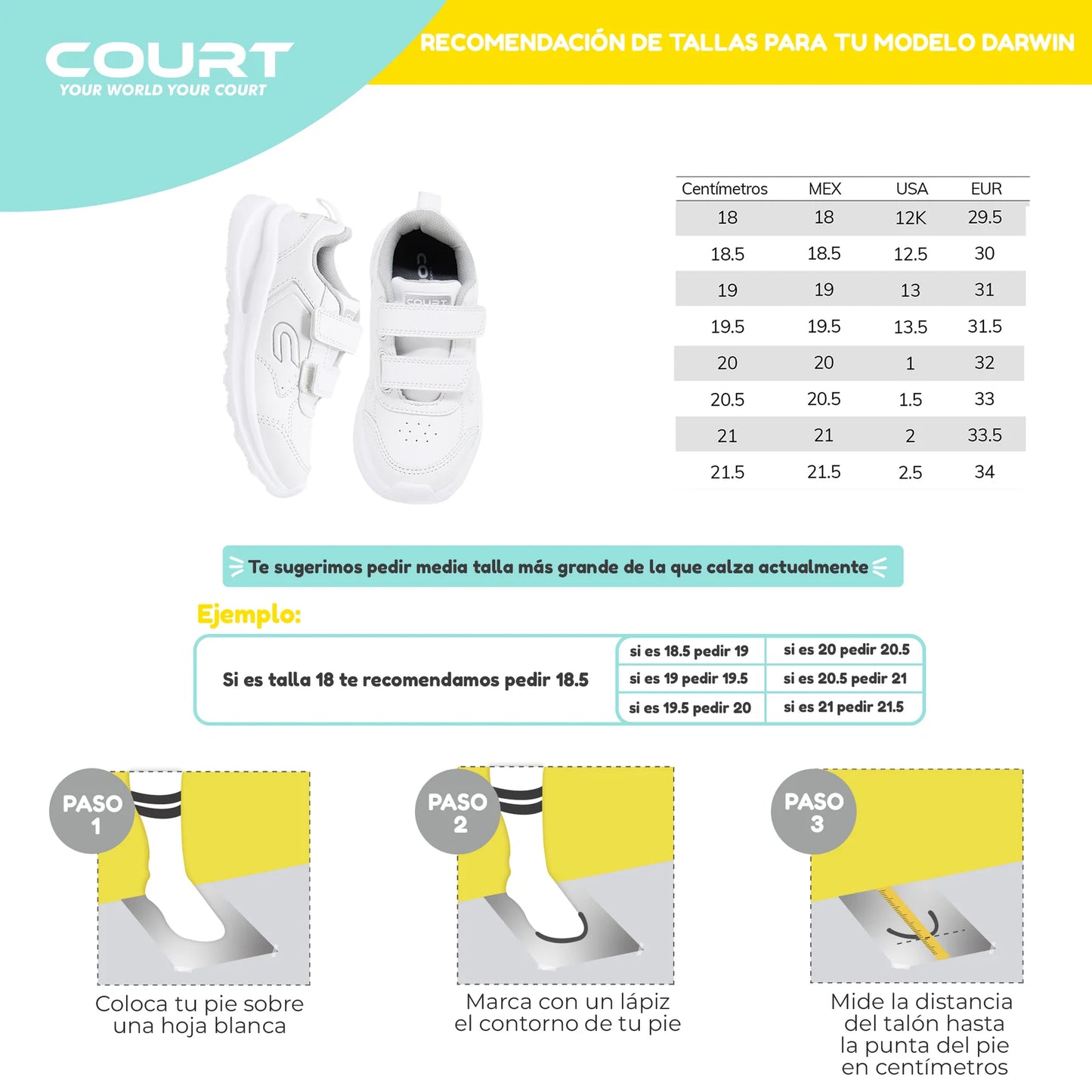 COURT Tenis Escolar para niño de Piel Durable, Cómodos, Ligeros con Velcro