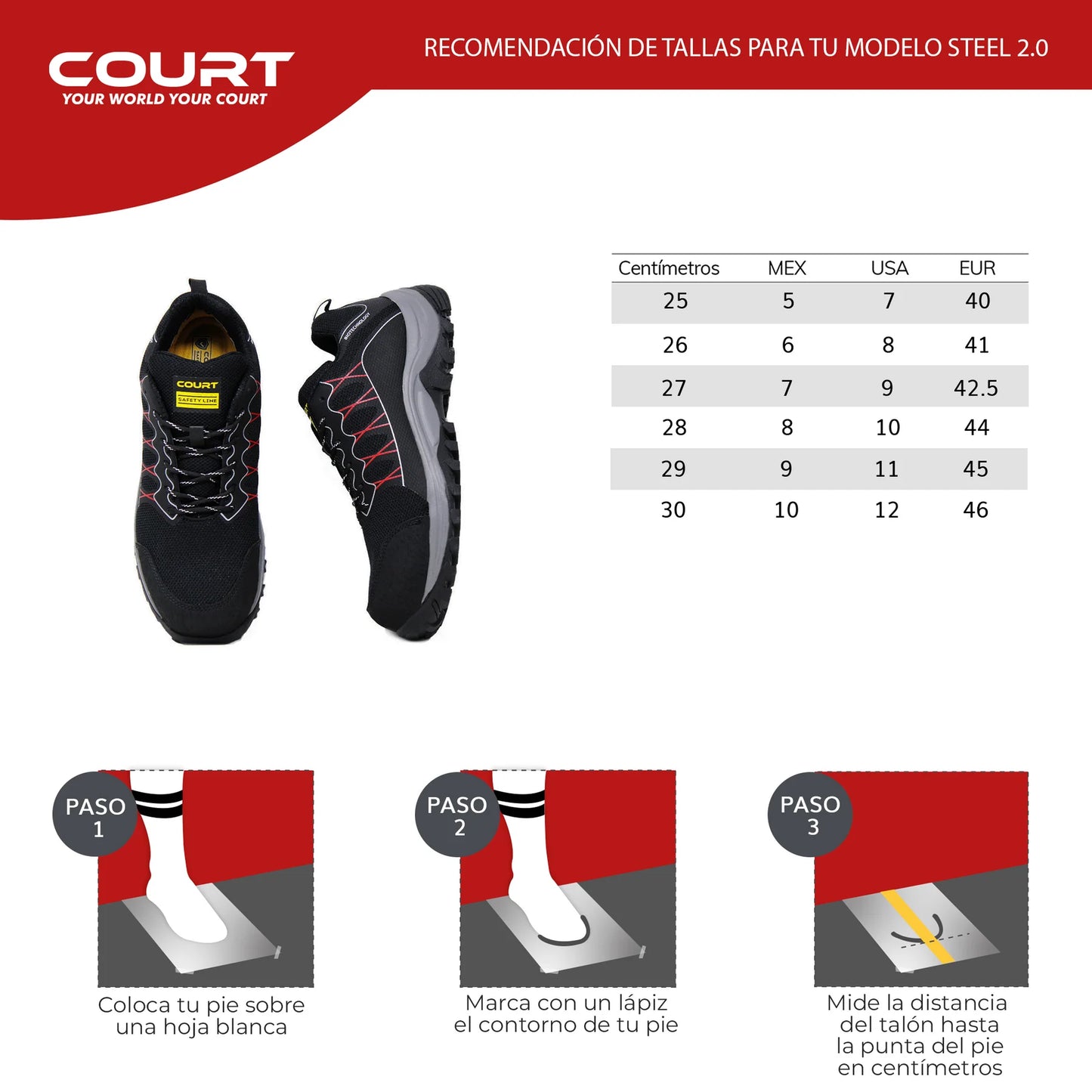 COURT STEEL Calzado de Seguridad Industrial con Casco de Poliamida, dieléctricos, ligeros, certificados - Zapatos de seguridad