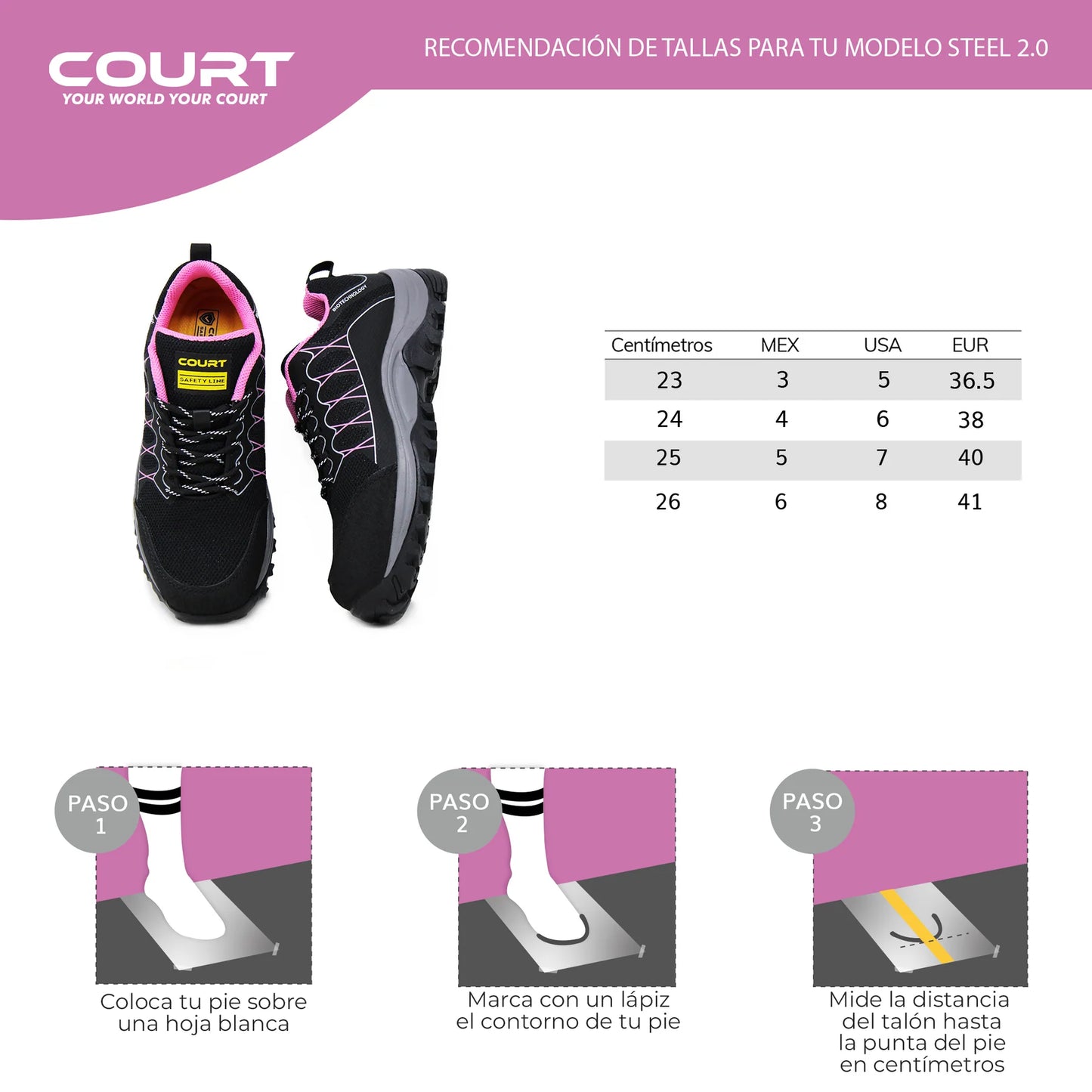 COURT STEEL Calzado de Seguridad Industrial con Casco de Poliamida, Dieléctricos, Certificados - Zapatos de seguridad para mujer