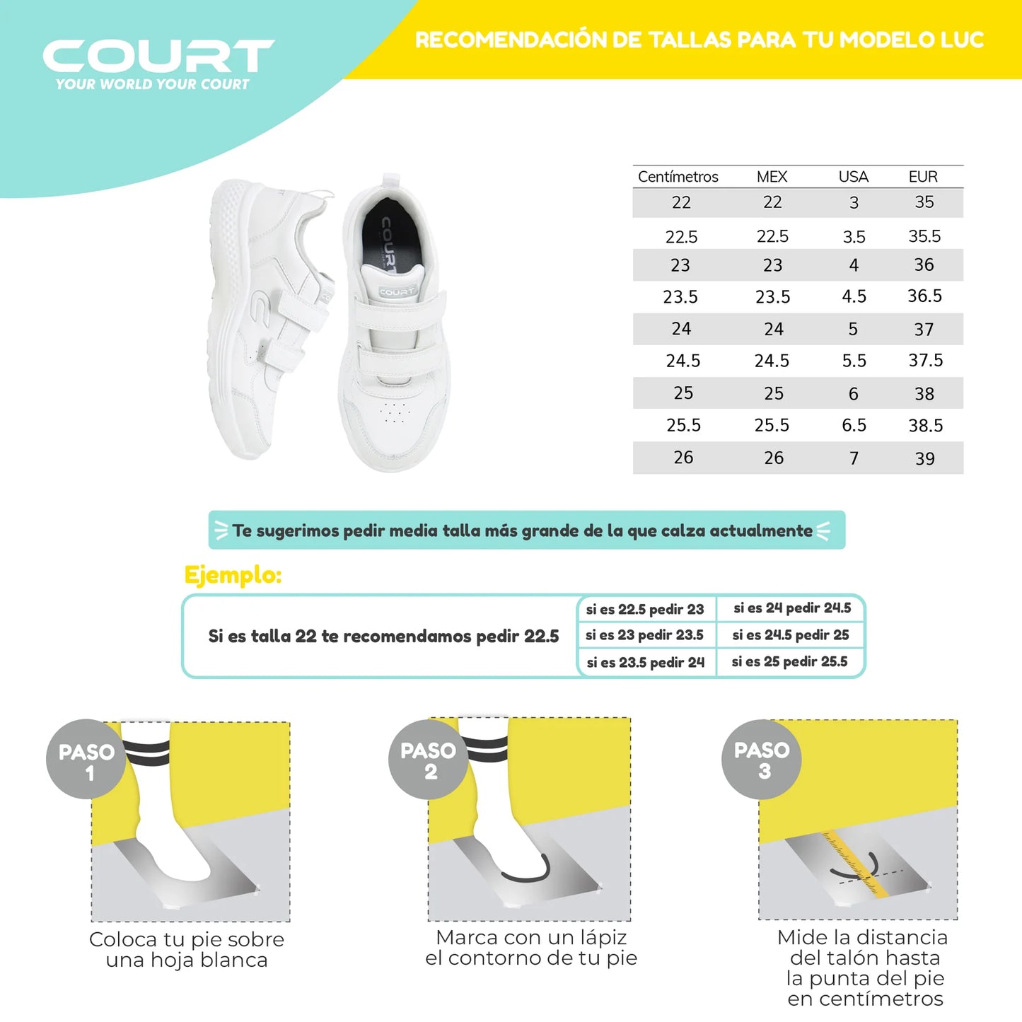 COURT  Tenis Escolar para niños con Piel, Durables, Cómodos con Velcro